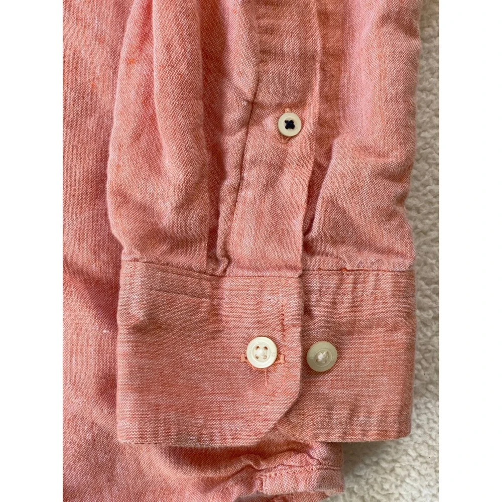 Banana Republic Mens Extra Large Button Down Shirt Coral Linen Cotton Blend